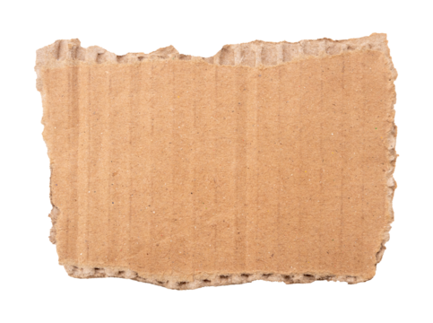 square piece of cardboard with torn edges isolated on a transparent background