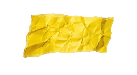 Bright yellow crumpled paper with torn edges isolated on a transparent background ripped