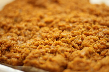 Traditional sohan halwa Pakistani Indian sweet showing golden brown layered dessert texture