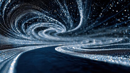 Swirling light trails create a futuristic tunnel effect