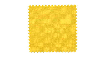Bright yellow fabric swatch with jagged edges and visible weave texture isolated on a transparent background