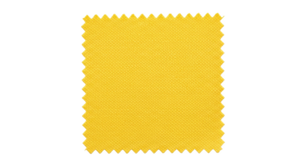 Bright yellow fabric swatch with jagged edges and visible weave texture isolated on a transparent background