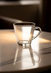 Elegant transparent glass cup, showcasing refined drinkware presentation