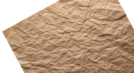 Brown crumpled paper texture with deep shadows and highlights isolated on a transparent background brown paper