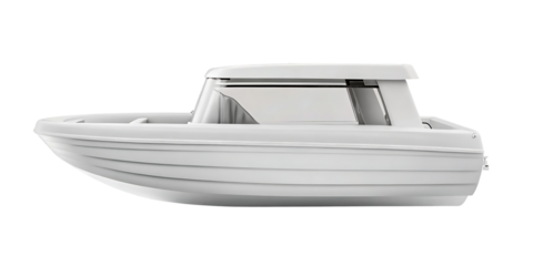 White motor boat with cabin isolated on isolated on a transparent background motorboat