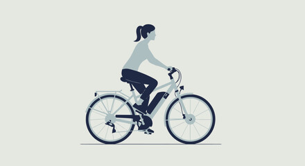 Fototapeta premium Woman Riding an Electric Bicycle in Flat Illustration Style