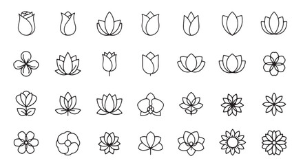 Fototapeta premium Set of minimalist flower icons simple line art vector design perfect for botanical designs and flora