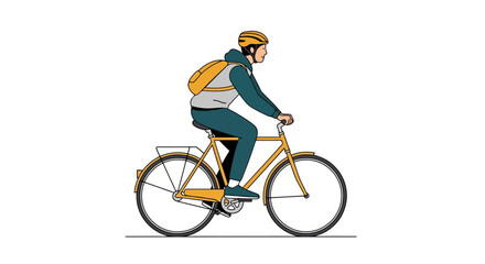 Fototapeta premium Active Person Riding a Bicycle with Backpack Urban Commuter Illustration