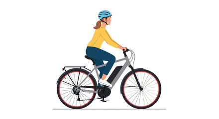 Obraz premium Woman Riding an Electric Bicycle in a Yellow Top and Blue Pants