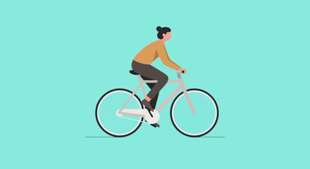 Active Person Riding a Bicycle on a Solid Background Health and Fitness Concept