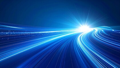 Abstract image of luminous blue trails leading to bright light