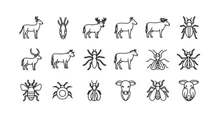 Set of animal icons minimalist line art vector illustration isolated on white background
