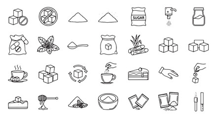 Sugar icon set vector line art illustration for food and beverage design isolated on white backgroun