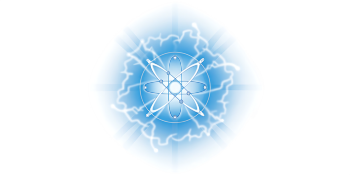 Blue atomic energy symbol with lightning isolated on a transparent background electricity
