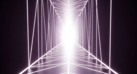 Modern glowing corridor with futuristic neon lights for digital backgrounds, showcasing innovation, technology, and a path to the future with bright, clean design