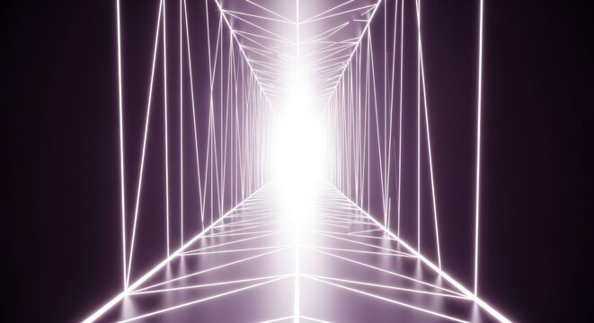 Modern glowing corridor with futuristic neon lights for digital backgrounds, showcasing innovation, technology, and a path to the future with bright, clean design