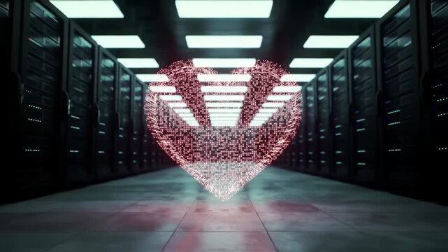 Digital Heart Symbol in Data Center - Server Room Technology