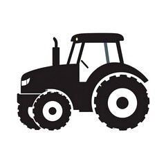 Obraz premium Black silhouette of a tractor, side view, with large wheels and detailed engine components. Designed in a vector-style for digital use