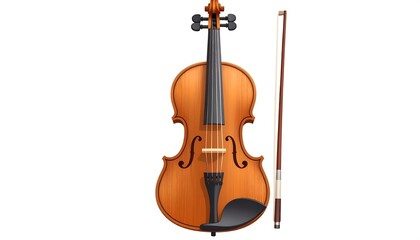 Fototapeta premium Brown violin and bow isolated against a plain white background