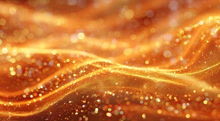 Flowing golden light with shimmering bokeh particles