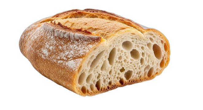 A freshly baked artisanal sourdough bread loaf cut open. PNG Transparent