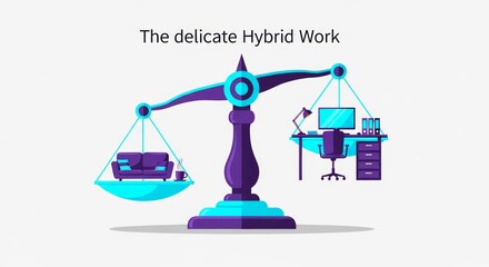 Balancing work life and home life with hybrid work solutions, scales show the importance of flexible work arrangements, promoting work life balance