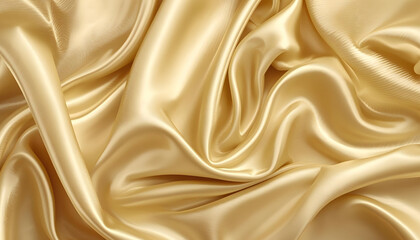 Rich golden silk fabric texture background with elegant smooth waves and soft folds.
