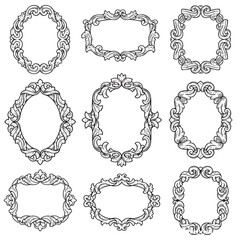 Set of Ornate Baroque Decorative Frames Engraving Vector Illustration