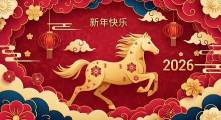 Golden horse symbolizing prosperity and good fortune during chinese new year celebration 2026