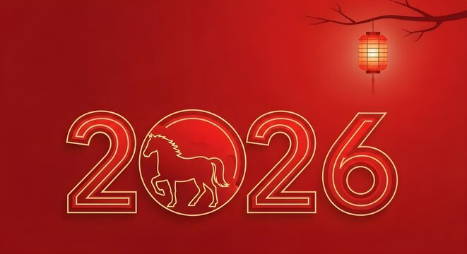 Year of the horse 2026 chinese new year celebration with glowing red lantern and festive decorations - Powered by Adobe