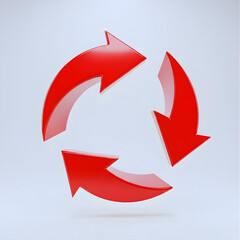 Red plastic loop arrows 3d icon isolated on transparent background.
