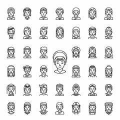 Diverse People Set Icon Collection Diverse Ethnicities Cultures Represented Multiculturalism Human Faces Line Art