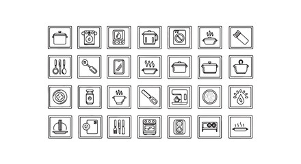 Set of kitchen utensil icons minimalist line art vector symbols for cooking isolated on white backgr