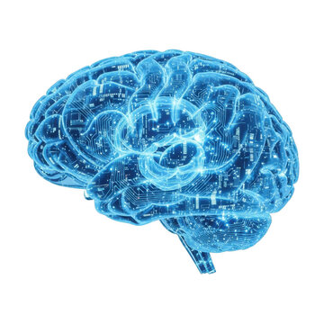 Digital brain with circuits, isolated on transparent background
