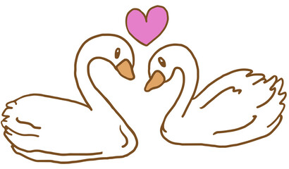 Cute hand drawn two swans for lake, river, cartoon, animal print, picnic, park, yard, summer vibe, poster, post card, nature, garden, social media post, sticker, zoo, souvenir shop, outdoors	
