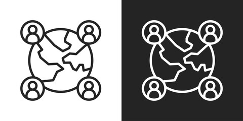 global connection Icon In Black And White Line Style