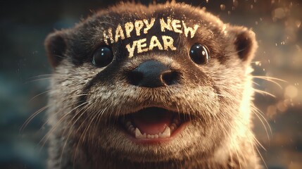 Happy New Year otter portrait a cute animal with festive text perfect for holiday greetings and social media posts