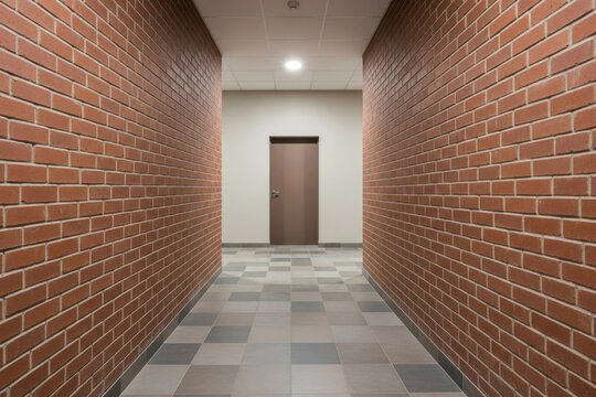 Eye level shot of hallway that ends abruptly with a door
