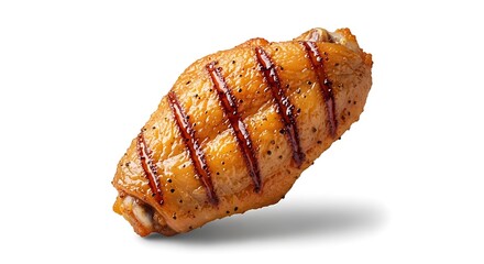 Grilled Chicken Thigh with Grill Marks on White Background.