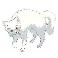 やんのかステップをする白猫のイラスト