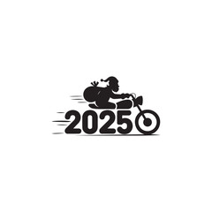 Santa Claus Biker Illustration | Christmas & New Year 2025 Motorcycle Silhouette