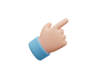 3d cartoon hand pointing upwards with index finger isolated on transparent background