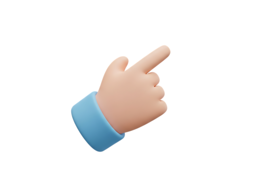 3d cartoon hand pointing upwards with index finger isolated on transparent background