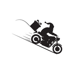 Santa on Motorbike with Gift Bag | Christmas Speed Ride Silhouette