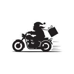 Santa Claus Riding Motorcycle Silhouette | Christmas Delivery | 2025 Holiday Vector