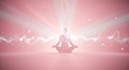 Silhouette Meditating with Spiritual and Energy Background Series - Spiritual Healing Meditation Silhouette with Pink Light Beams