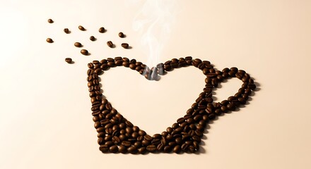 Cup Shaped Coffee Beans with Steam Heart 