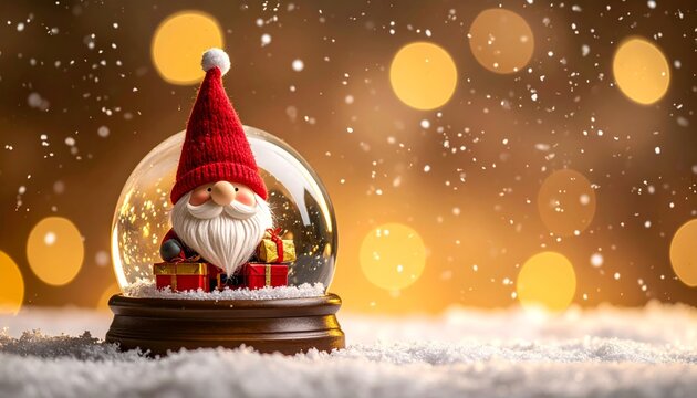 Snow Globe with Red-Hatted Gnome and Gifts