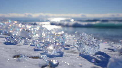 砂浜でキラキラ輝くジュエリーアイス