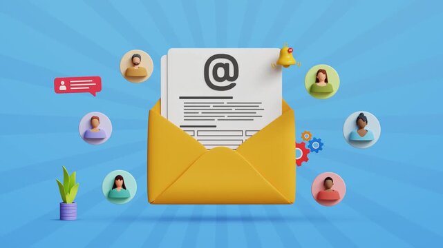 Email campaign, Direct Digital Marketing, Newsletter Subscription, Content Promotion, Online Sales Strategy. Reaching Online Audience with Email Marketing. 4K 3D Animation